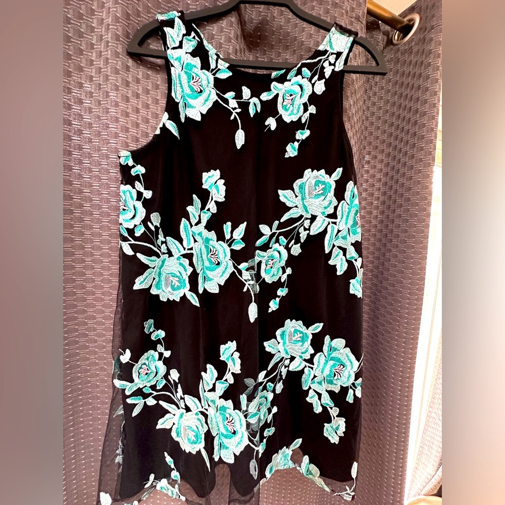Black dress with real floral embroidery dress